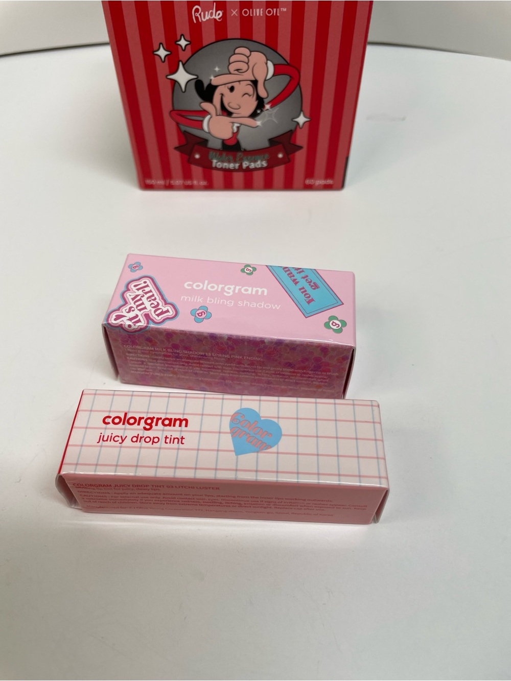 RUDE x Olive Oyl Toner Pads and Colorgram Lip Tint & Shadow Set of 3